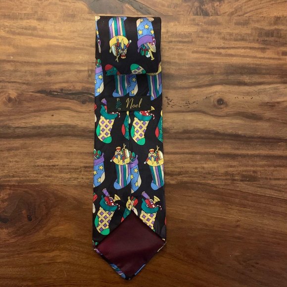Retro Stocking Christmas‎ Holiday Imported Silk Tie - Picture 3 of 5